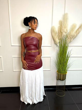 Faux Leather & Pleated Maxi Set