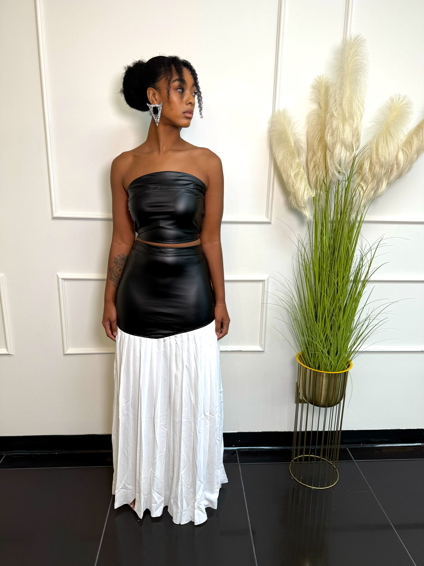 Faux Leather & Pleated Maxi Set