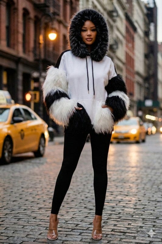 Luxe Faux Fur Colorblock Oversized Hoodie