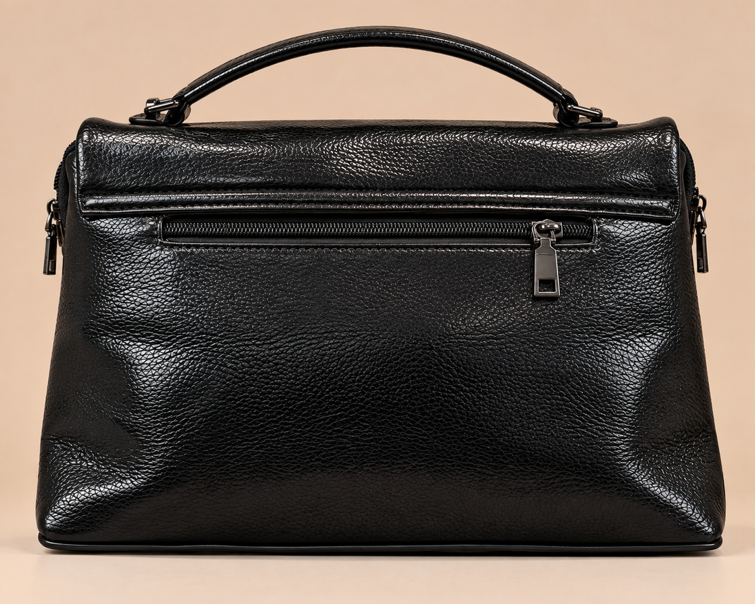 Metallic Luxe Chain Handbag in black back view