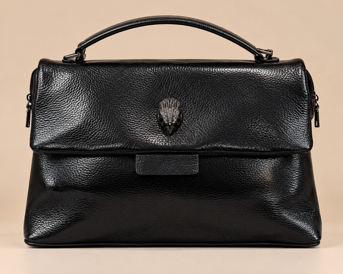 Metallic Luxe Chain Handbag in black front view
