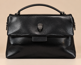 Metallic Luxe Chain Handbag in black front view