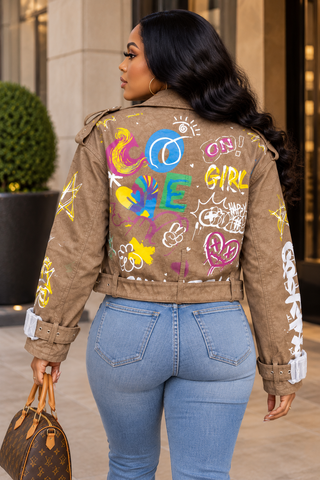 Brown graffiti jacket lifestyle back