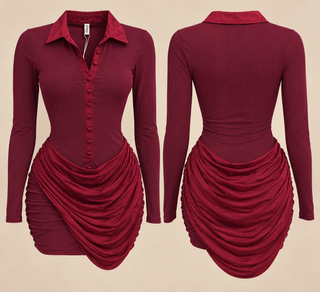 Burgundy draped mini dress product view