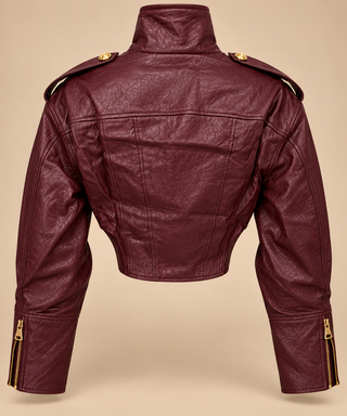 Burgundy faux leather moto jacket back