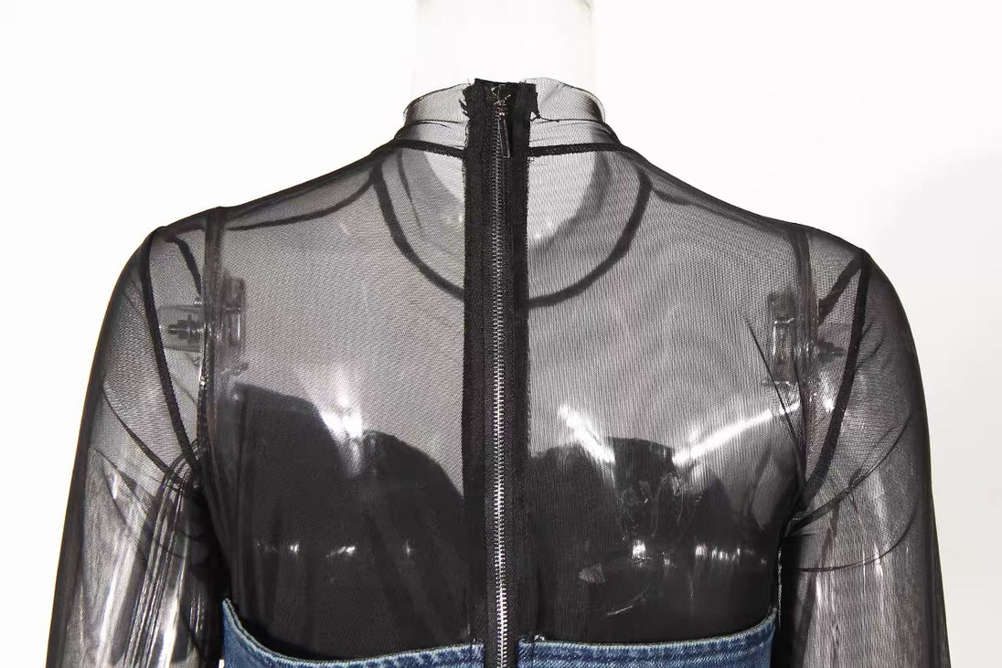 Black sheer mesh zip top back view
