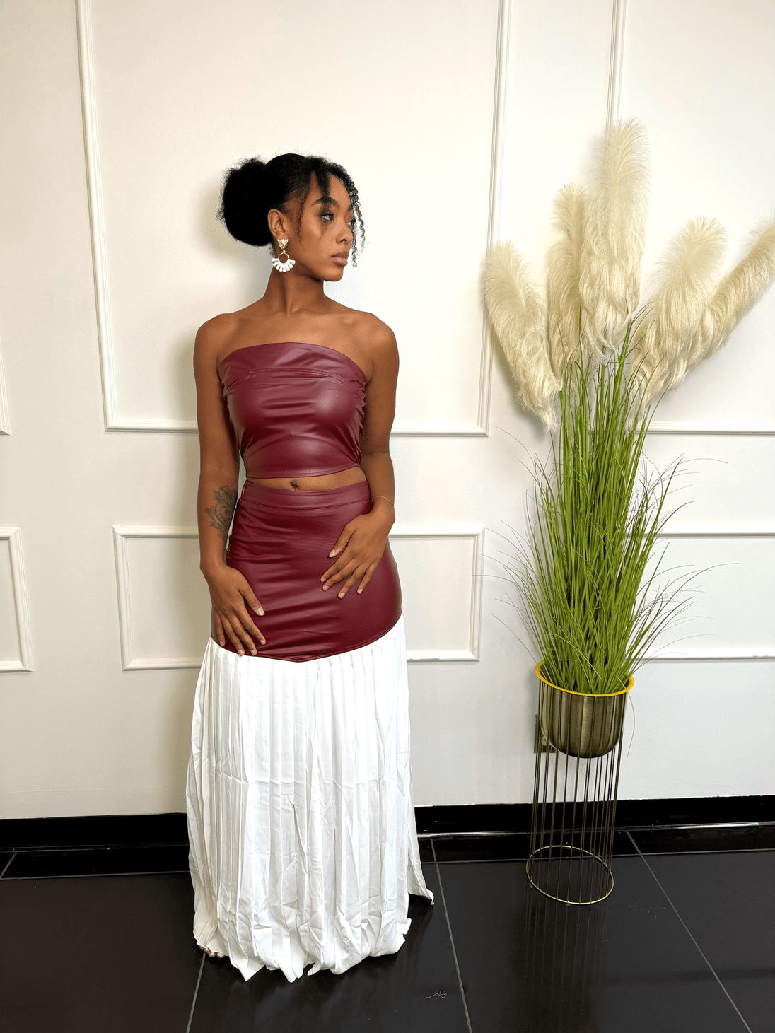Faux Leather & Pleated Maxi Set – Buy Now at Uneak Boutique