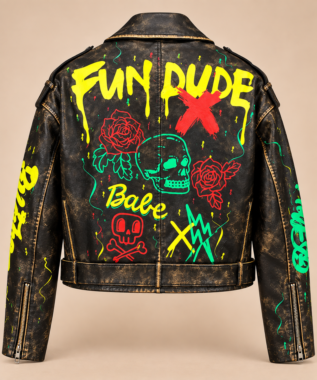 Graffiti Rebel Moto Jacket back studio product photo