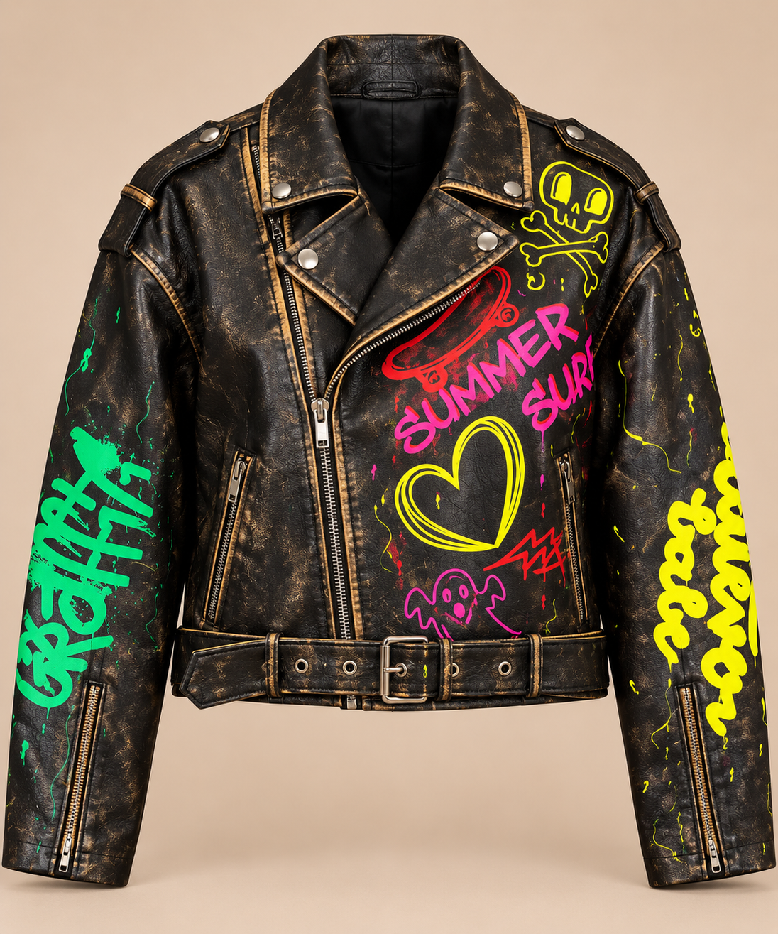 Graffiti Rebel Moto Jacket front studio product photo