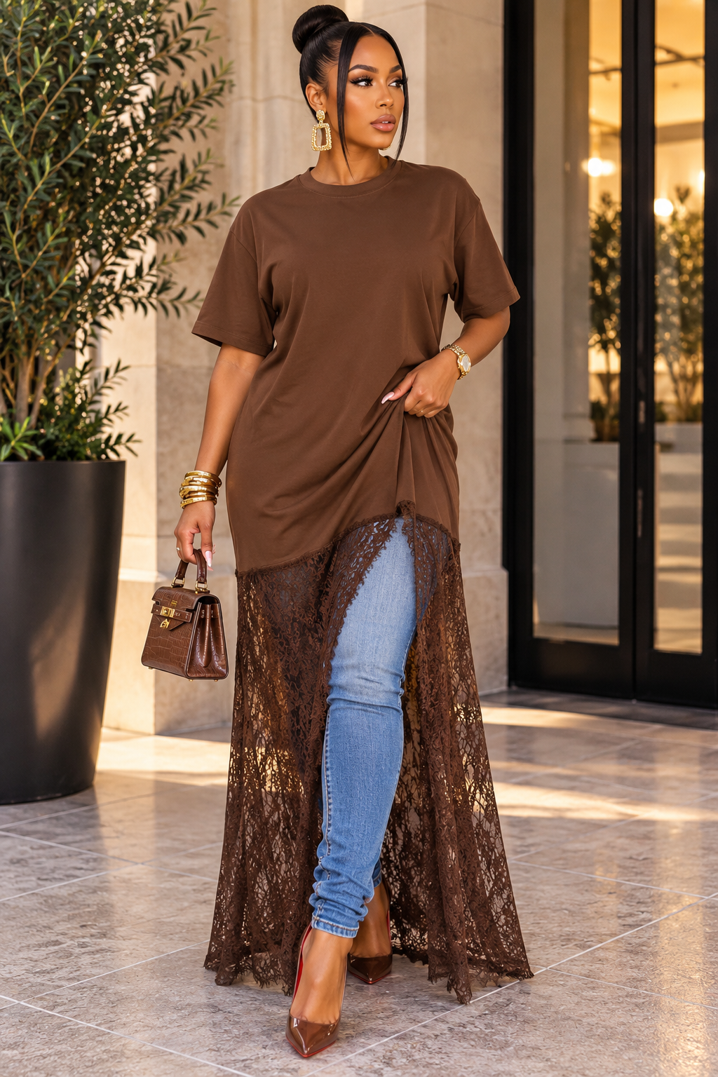Lace T-Shirt Dress styled with denim