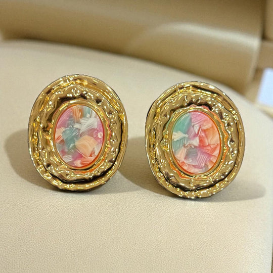 The Pastel Marble Oval Statement Earrings – Buy Now at Uneak Boutique