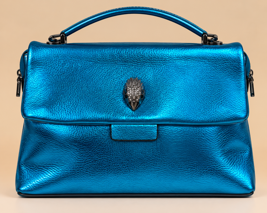 Metallic Luxe Chain Handbag in turquoise front view