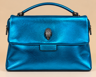 Metallic Luxe Chain Handbag in turquoise front view