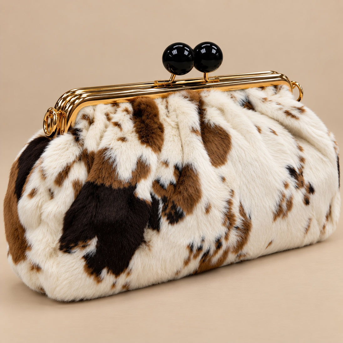 Uneak Luxe Faux Fur Clutch angled side view