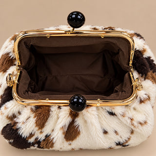 Uneak Luxe Faux Fur Clutch brown interior