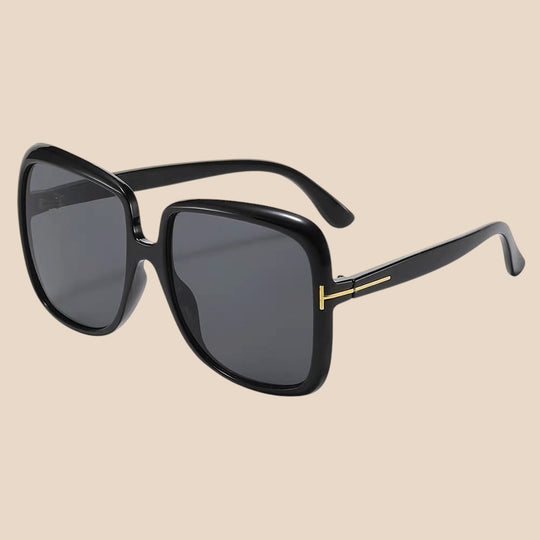 Black oversized square sunglasses with dark gray lenses