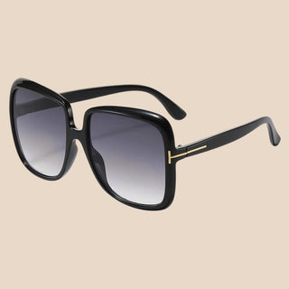 Black oversized square sunglasses with gray gradient lenses
