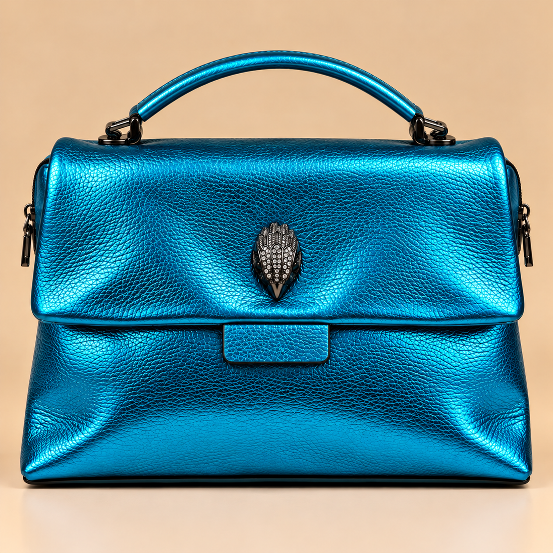 Turquoise blue metallic statement handbag square image