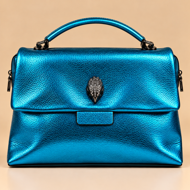 Turquoise blue metallic statement handbag square image