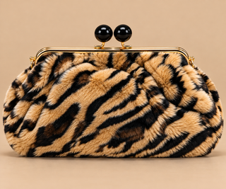 Tiger Print clutch tan background
